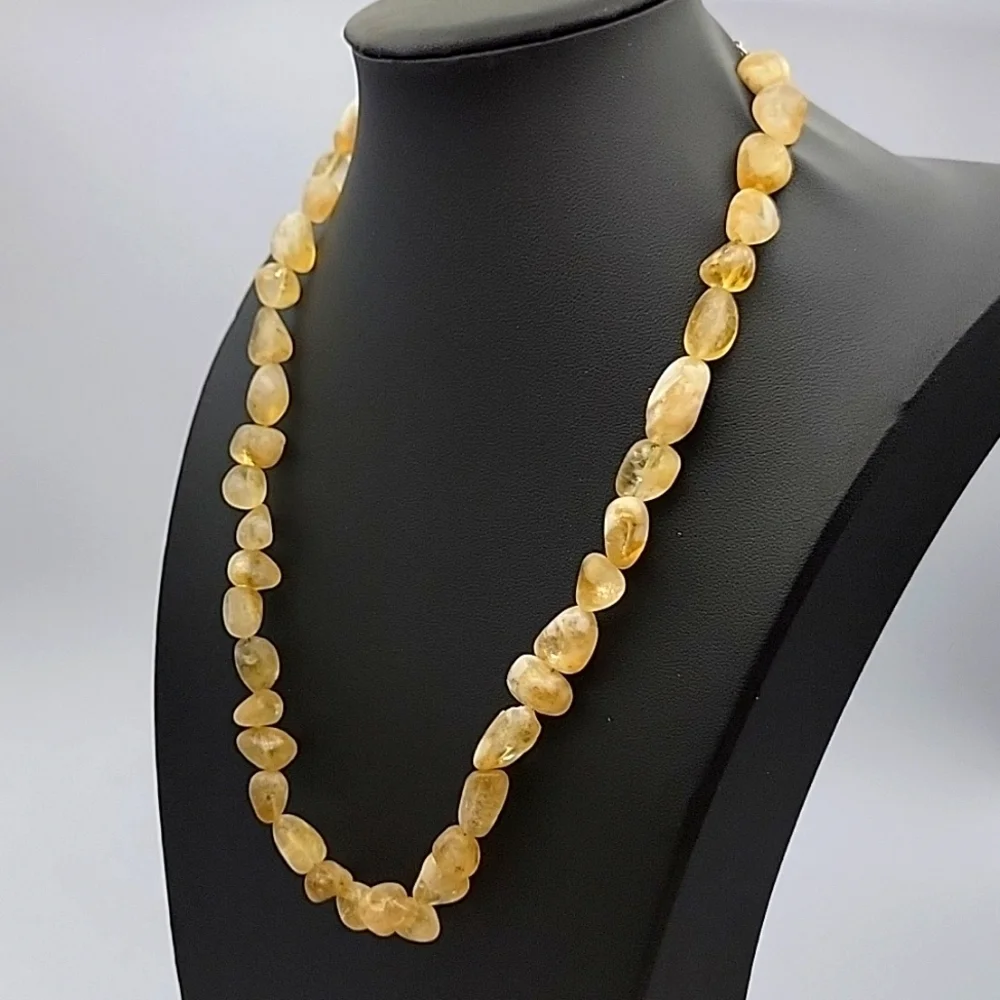 Natural Golden Rutile Quartz 925 Silver Plated Beaded Necklace 19